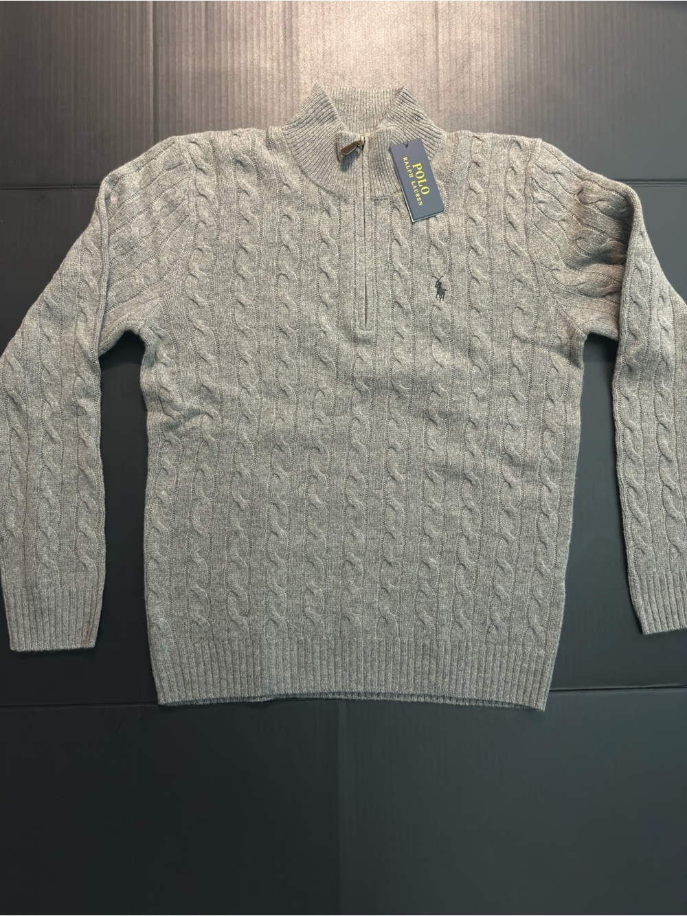 Ralph Lauren Cable-Knit Quarter-Zip Sweater - Light Gray